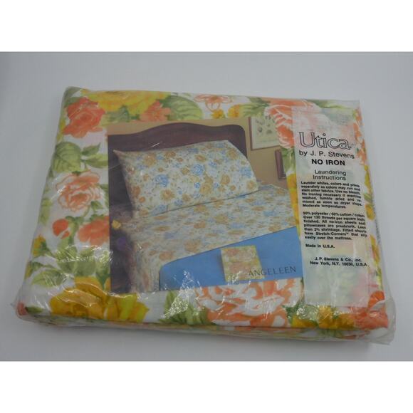 VTG Retro JP Stevens Utica Angeleen Floral Full Size Flat Sheet No Iron Percale - Picture 6 of 8